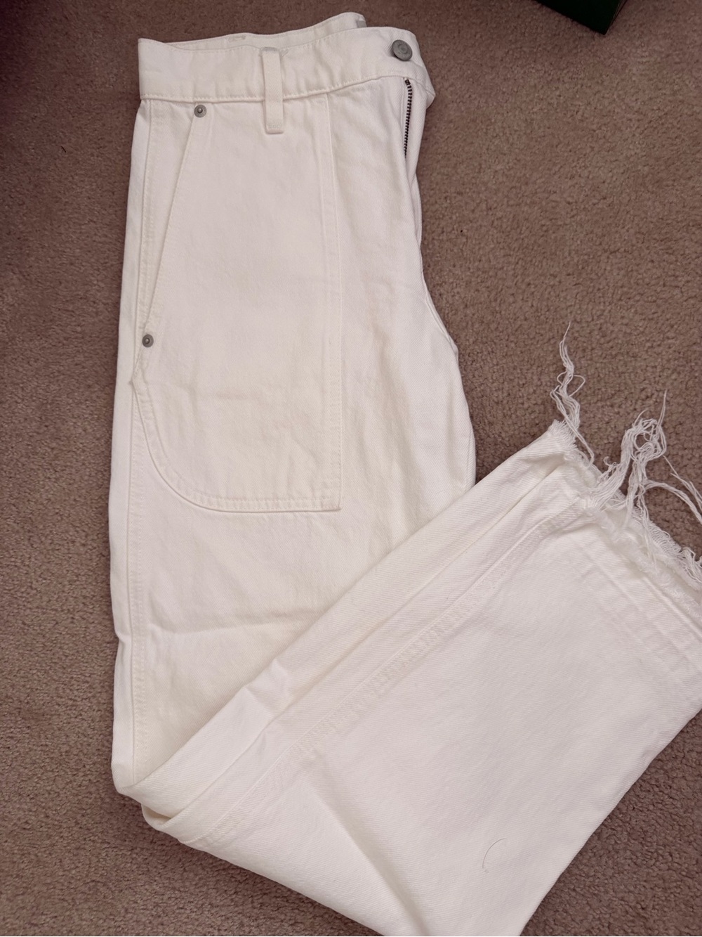 J. Crew White Cargo Pants with Raw Hem